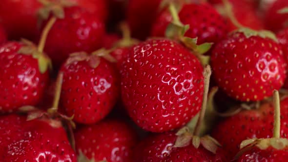 Red juicy and refreshing healthy strawberries, closeup, rotation. Natural delicious and ripe farm alt
