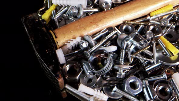 Stainless Steel Bolts Screws Dowels Nails And Nuts And Hammer  alt