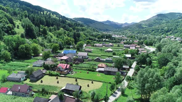 Aerial Neighborhood Between Mountains 4k