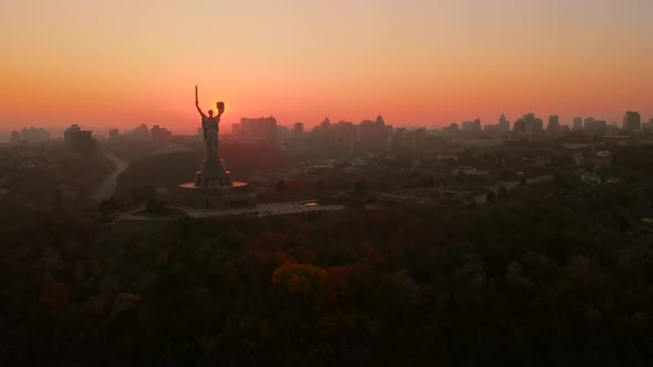 Motherland Monument at Sunset in Kiev, Ukraine.