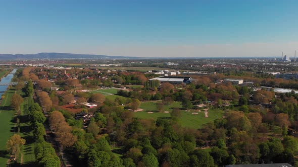Top view of the green lawns in Luisenpark. Mannheim. Germany. alt