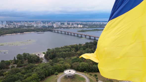 Kyiv - National Flag of Ukraine By Day. Aerial View. Kiev alt