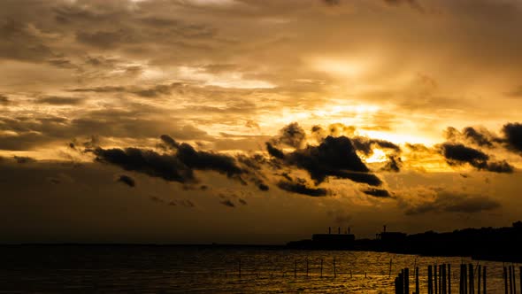 Time Lapse Sunset Cloudy Yellow Sky -Timelapse