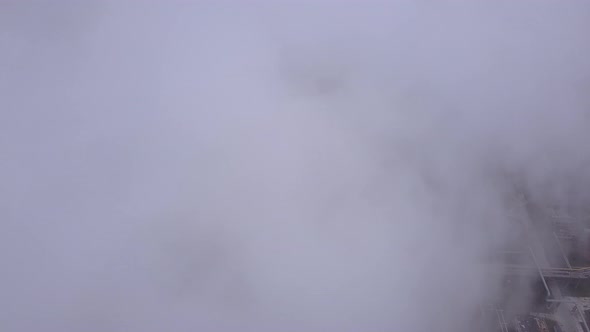 Smoke Comes From the Chimney. Aerial. Air Pollution. Ecology. Kyiv. Ukraine. alt