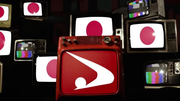 Flag of Akita Prefecture and Japan Flags on Retro TVs. alt