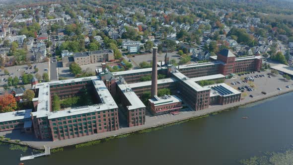 Aerial Drone Shot Flying next to Watch Factory in Waltham Massachusetts