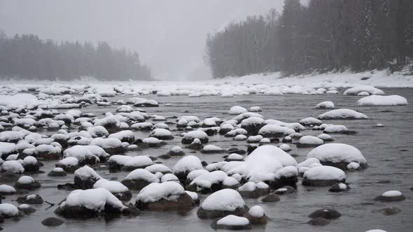 Winter Scene on Mountain River
