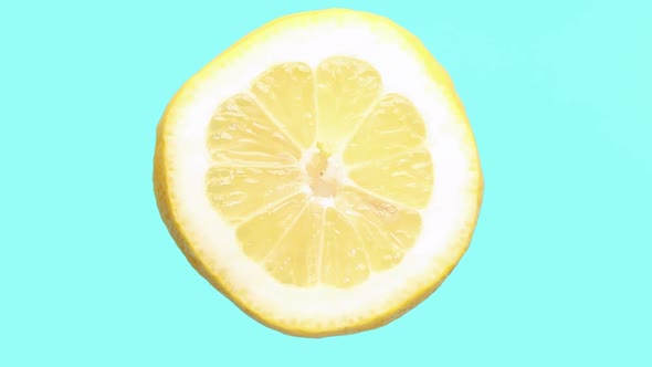 Lemon Closeup Rotates Cyclically on a Highlighted Blue Background