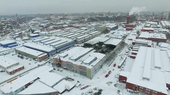 Aerial View of Accident on Factory Roof Collapsed Ceiling Fell Down