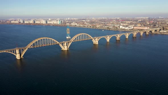 Aerial View of Old Arch Bridge in Dnepr City