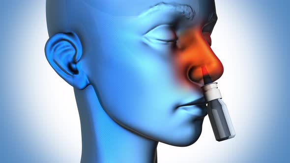 Decongestant Nasal Spray   Woman   Blue Background alt