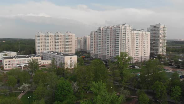 Movement of Moscow Overlooking Houses and School, Russia