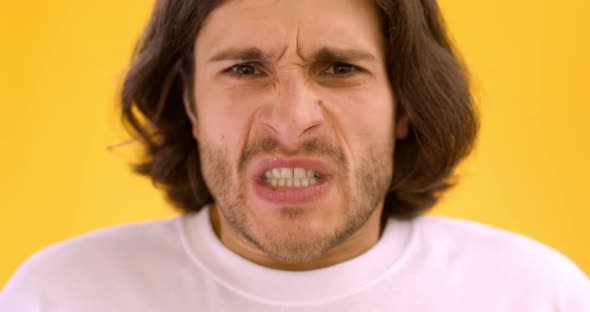 Close Up Portrait Rageful Man Clenching His Teeth Looking Angrily Camera alt