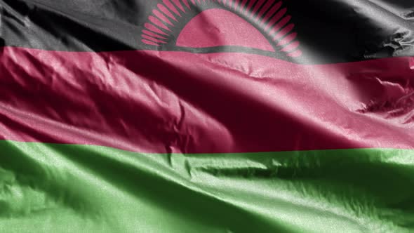 Malawi textile flag waving on the wind. 10 seconds loop.  alt