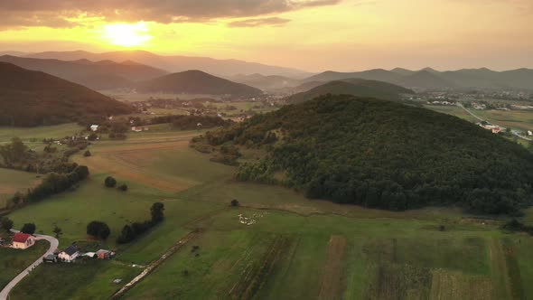 Evening landscape with the sunset and beautiful mountains alt
