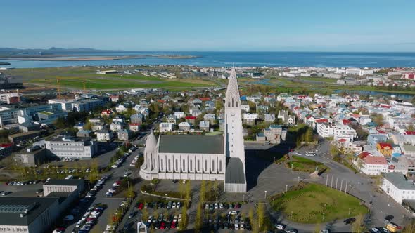 Beautiful Aerial View of Reykjavik Iceland on a Sunny Summer Day alt