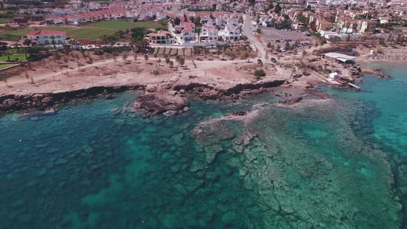 Drone  Aerial Footage Protaras Cyprus Sea Holiday Resort Ocean Turquoise Coast Beach Vacation alt