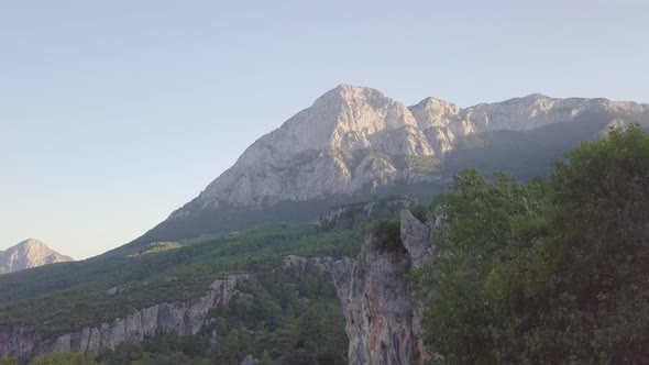 Early morning sun hits the craggy mountains of climbing hotspot Geyikbayiri in Antalya Turkey alt