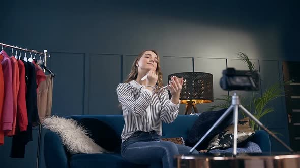 Cute Female Blogger During Shooting Video for Beauty Blog alt