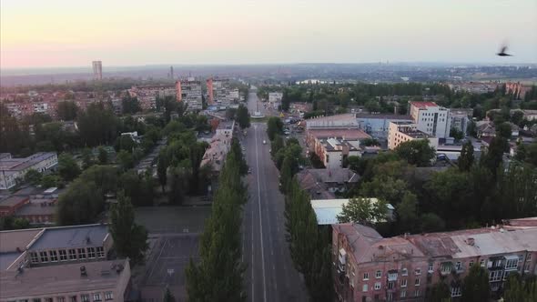 Empty City Top View. Aerial View City.  Cinematic alt