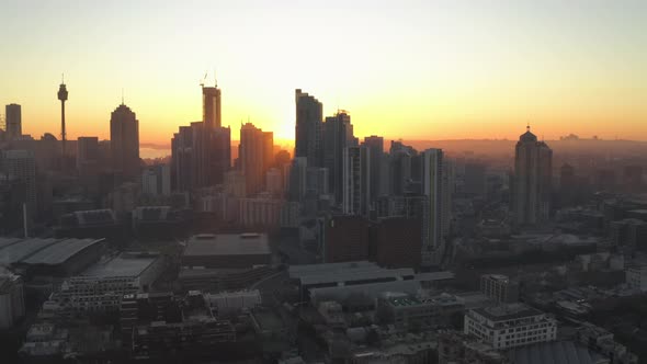 Hazy Sunrise View of Sydney City Central Business District