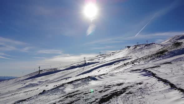 Aerial Mountain Ski Resort in Winter