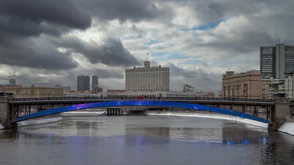 View of The Government House and Smolenski bridge in Moscow.