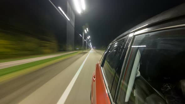 Drivelapse From Side of Car Moving on a Night Highway Timelapse Hyperlapse alt