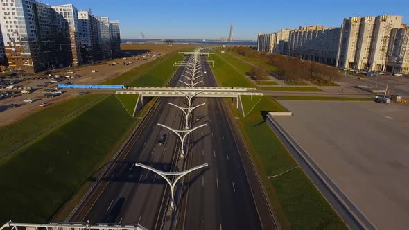 Drone Span Over Highspeed Road in the Early Morning Northwest Highspeed Diameter Bypass Road Green alt