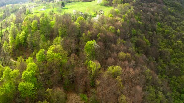 Aerial Video of the Small Town of Pasturo in Lombardy North Italy Showing Mountain Panorama Forest alt
