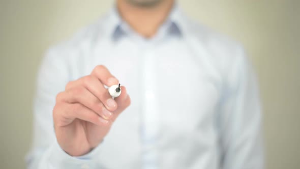 Join Us, Businessman Writing on Transparent Screen alt