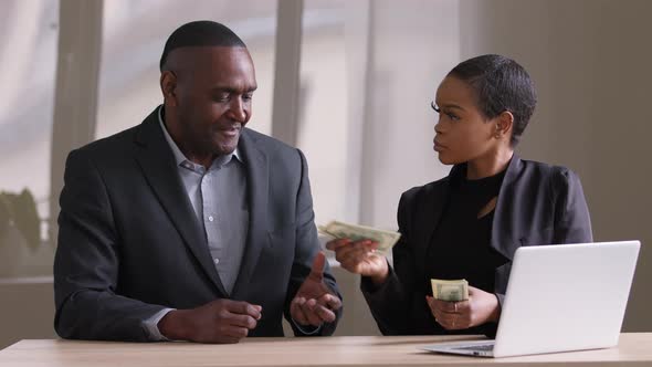 Successful Professional Afro Businesswoman Sitting at Table with African Ethnic Black Colleague Man alt