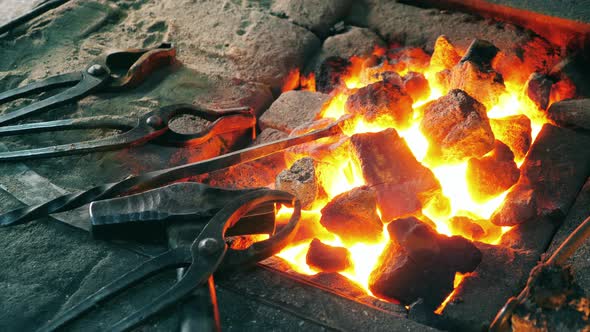 Blacksmithing Tools Near Fire, Footage alt