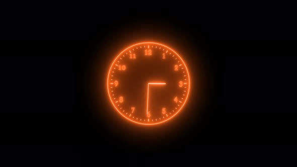 Brown Neon Light Analog Clock Isolated Animated On Black Background alt