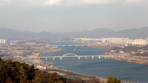 Timelapse Modern Bridges Over River Connect Seoul City Parts