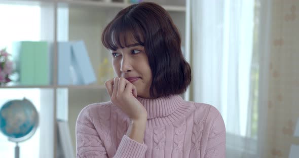 Young asian woman with emotional gestures so shyness alt