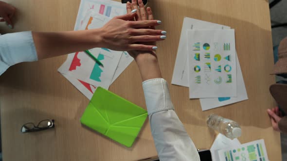 Close Up Corporate Business Team People Group Stack Hands Together in Pile alt