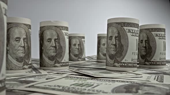 American one hundred dollar paper banknote in close up macro view dolly shot. alt