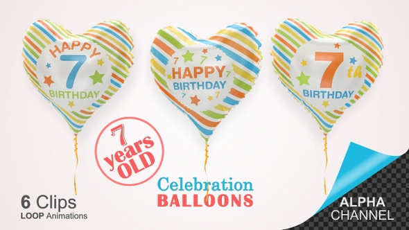 7th Birthday Celebration Helium Balloons / Seven Years Old
