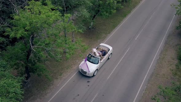 Upper View Couple in Celebratory Wedding Convertible alt
