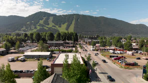 Aerial View of Beautiful Countryside and Traffic in Jackson Hole alt