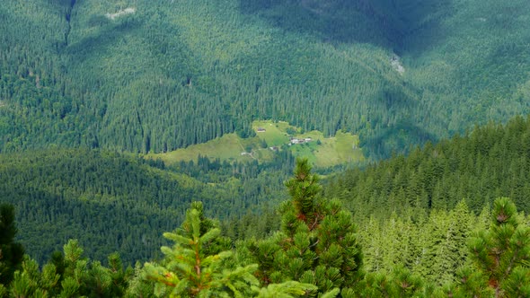 Beautiful Village in the Mountains From a Height