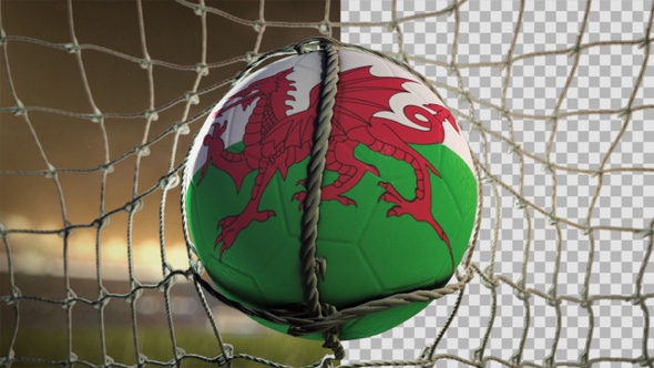 Soccer Ball Scoring Goal Night Frontal - Wales