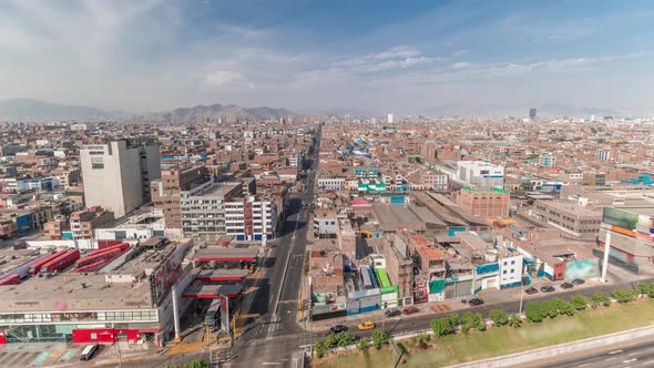 Panoramic Skyline of Lima City From Above with Many Buildings Aerial Timelapse alt