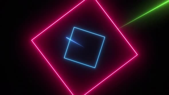 Moving Neon Squares with Neon Beams Outgoing in Different Sides alt