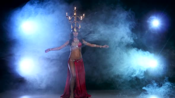 Attractive Belly Dancer Starts Dancing with Candles on Her Head, Black, Smoke alt