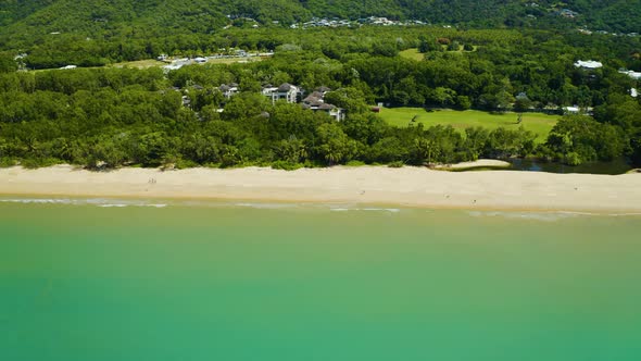 Aerial, Beautiful View On Huge Sand Beach And A Coastline In Palm Cove, Cairns In Queensland