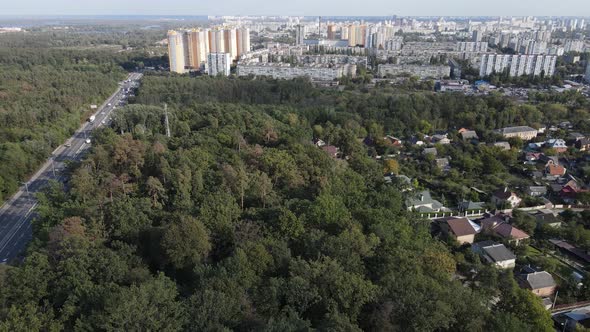 Aerial View of the Border of the Metropolis and the Forest. Kyiv, Ukraine alt