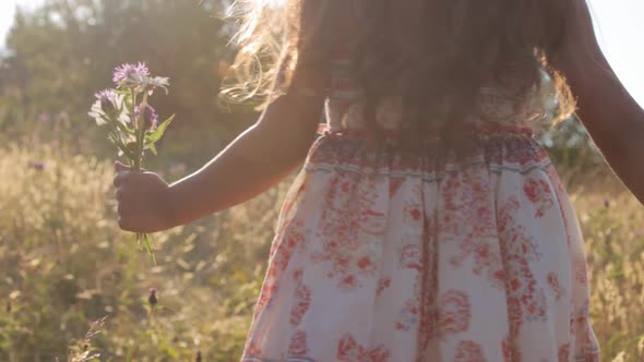 Little girl walking through summer field