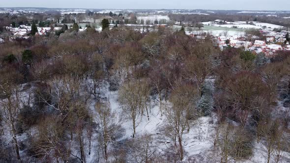 Snow Covered Suburban Winter Woodland Landscape Kenilworth Warwickshire